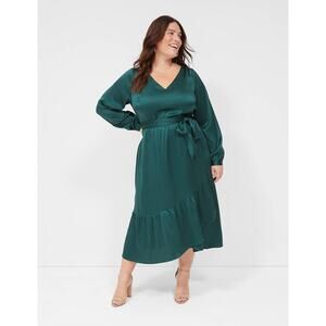Lane Bryant Textured Satin Long Sleeve Wrap Skirt Midi Dress Size 18 Formal NWT